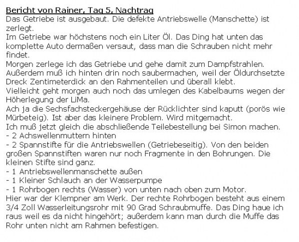 5 Bericht von Rainer Tag 5, Nachtrag